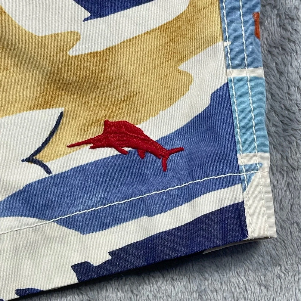 Tommy Bahama‎ Swim Trunks Mens L Blue White Tropical Beach Print Board Shorts